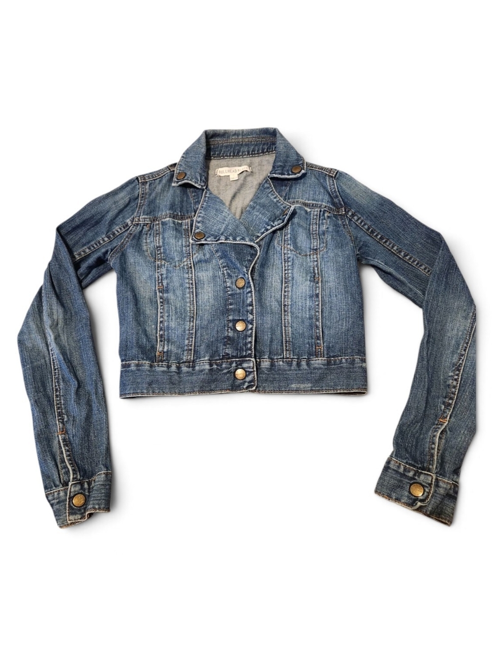Bullhead Women's Washed Blue Cropped Denim Jacket